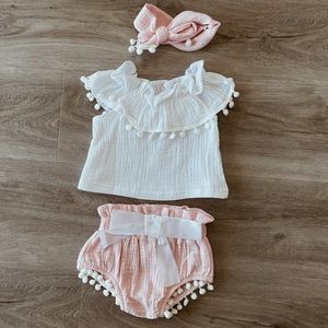 Pom Pom white & pink baby matching set ♡